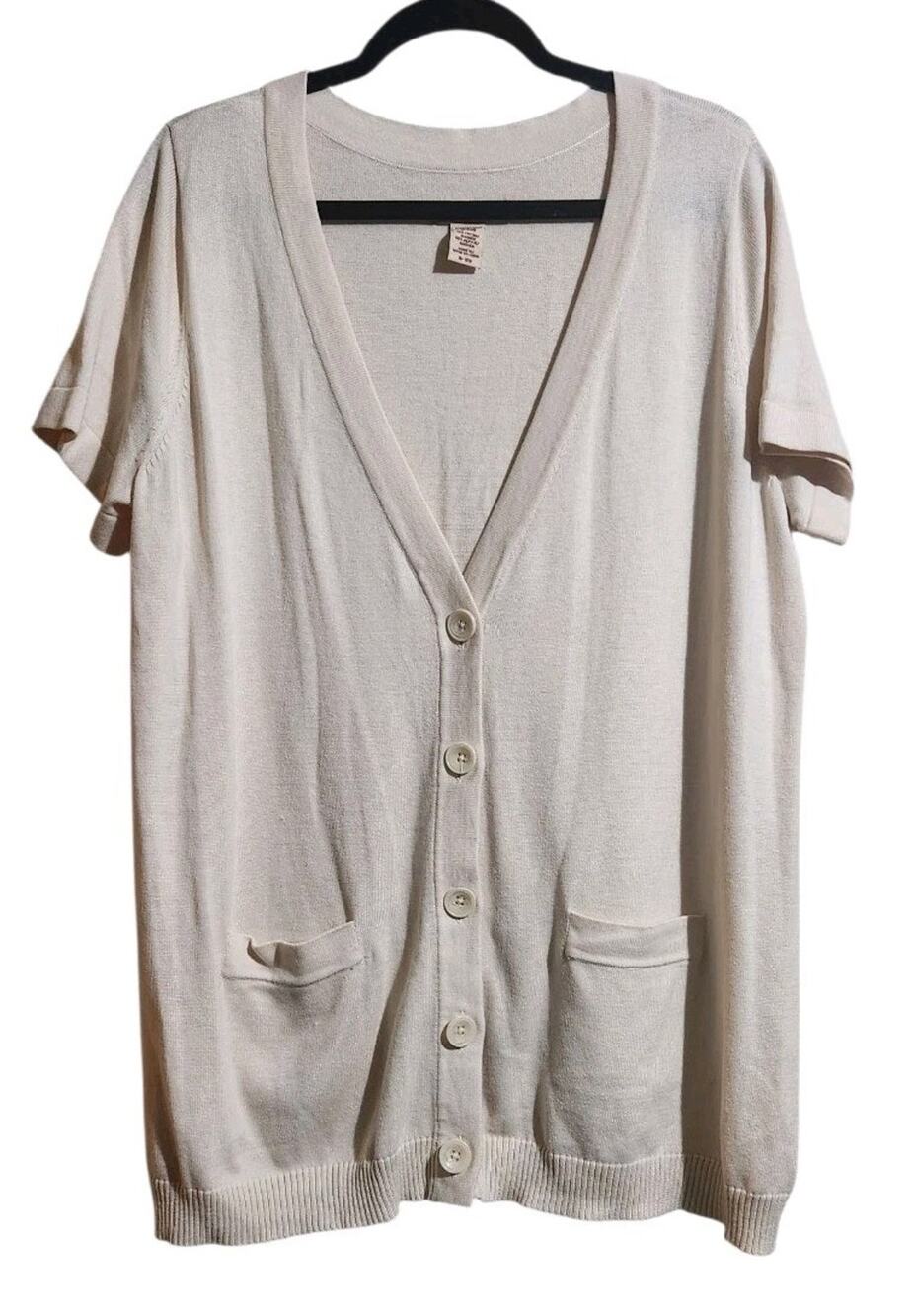 Women's Covington Knit Cardigan Sweater XL 16/18 100% Cotton Ivory Button Pocket